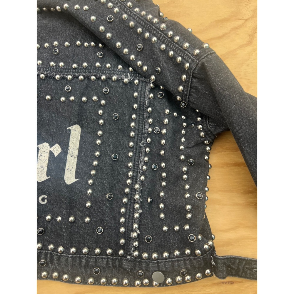 W.O.I. Today Black Studded Denim Jacket Girl Gang Cropped Punk Rock Trucker Med - Picture 7 of 8